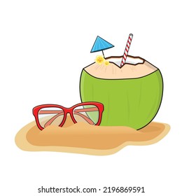 red eyeglasses in the sand, beach party vector logo icon design illustration wallpaper background