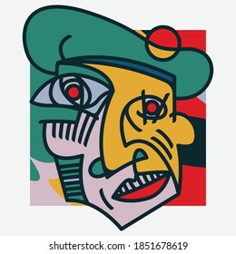 Red Eyes Artist Picasso Style Vector Illustration