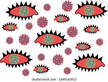 The red eyes and coronaviruses pattern. Cute and horror.