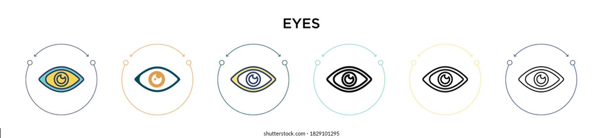Icono de ojos rojos en el estilo relleno, delgado, contorno y trazo. Ilustración vectorial de dos iconos vectoriales de ojos rojos de color y negro se pueden utilizar para móviles, ui, web