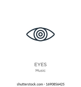 Rote Augen Symbol. Dünne lineare rote Augen umreißen Symbol einzeln auf weißem Hintergrund aus der Musiksammlung. Vektorillustration der Linie, Symbol für Web und Mobilfunk