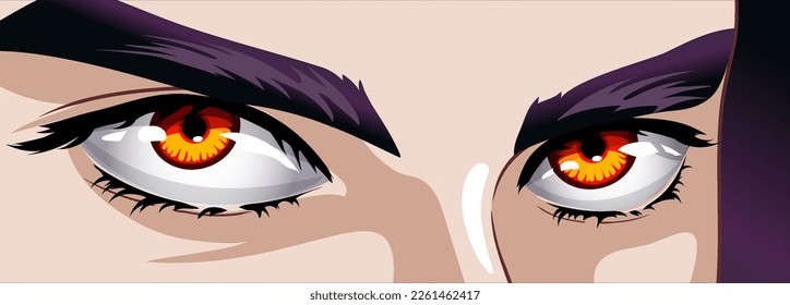 Red eyes of a man in manga and anime style. Vector image.