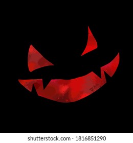 Red eyes and the monster's mouth out of the darkness. T-shirt print. Happy halloween. Vector illustration