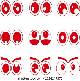 Red eyes set with vector cartoon style collection eye design graphic