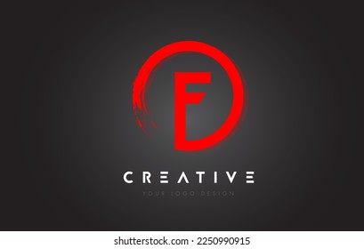 Red F Circular Letter Logo with Circle Brush Design and Black Background.