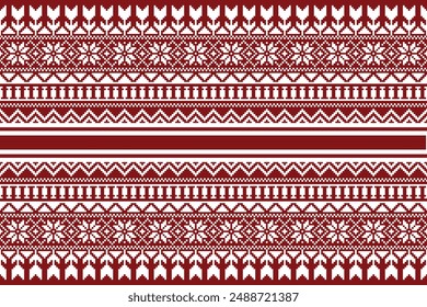 Red fabric abstract geometric pattern shape design for clothing, fabric, background, wallpaper, wrapping, batik. Knitwear, Embroidery style. Aztec geometric art ornament print.