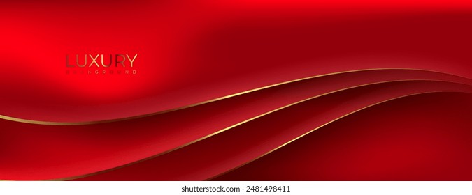 red fabric background with golden wavy lines