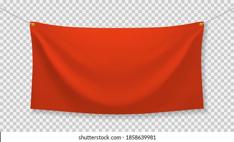 Red Fabric Banner With Folds And Shadow