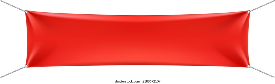 Red Fabric Banner. Realistic Promo Ad Hanging