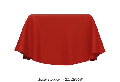 Red fabric covering a cube or rectangular shape