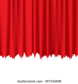 Red fabric curtain torn and white space for text vector illustration.