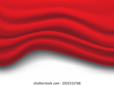 Red fabric curtain wave overlap on white luxury background vector illustration.