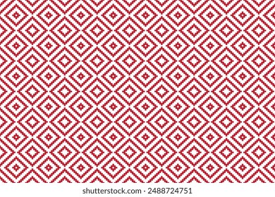 Red fabric pixel abstract geometric pattern shape design for clothing, fabric, background, wallpaper, wrapping, batik. Knitwear, Embroidery style. Aztec geometric art ornament print.