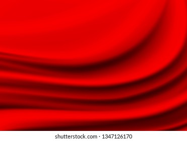 Red fabric satin wave background texture vector illustration.