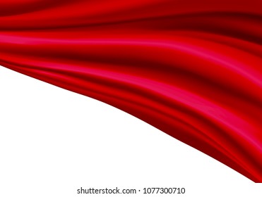 Red fabric satin wave curve on white background vector illustration.