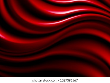 Red fabric satin wave detail luxury background texture vector illustration.