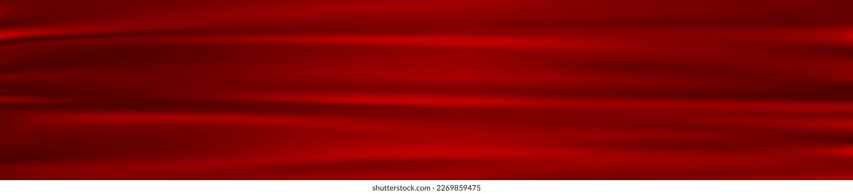 Red fabric texture, satin cloth background, wavy drapery backdrop, elegant luxury textile material. Vector illustration.