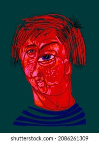 Abstraktes rotes Gesicht, abstraktes Porträt Menschen Vektorgrafik.