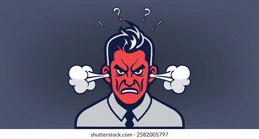 Red face and Angry person icon. Steam comes out of the ears. confused, exhausted, furious. Annoyed man. Symptoms of stress, depression