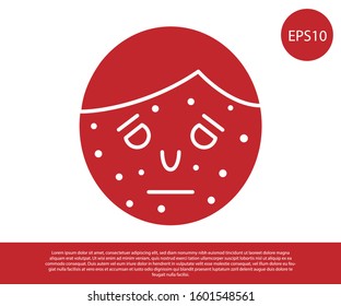 Red Face with psoriasis or eczema icon isolated on white background. Concept of human skin response to allergen or chronic body problem.  Vector Illustration