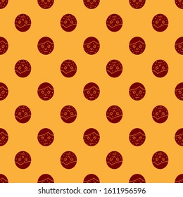 Red Face with psoriasis or eczema icon isolated seamless pattern on brown background. Concept of human skin response to allergen or chronic body problem.  Vector Illustration