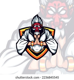 Red Face Tengu Masked White Kimono Prayer Vector Mascot