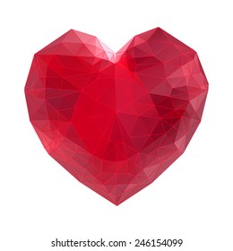 red faceted ruby heart isolated on white