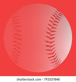 A red faded baseball with red stitching on a faded red background.