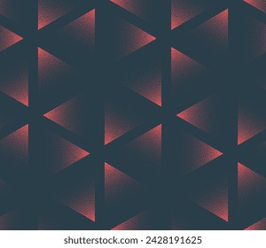 Red Faded Triangles Geometric Seamless Pattern Trend Vector Abstract Background. Triangular Grid Motif Half Tone Art Illustration for Textile. Repetitive Graphic Abstraction Wallpaper Dot Work Texture