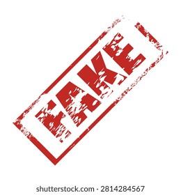 Red Fake stamp isolated on transparent background. Realistic seal with grunge textured. Sticker, header, mark vector design element for fake news, forgery, falsification or scam symbol.