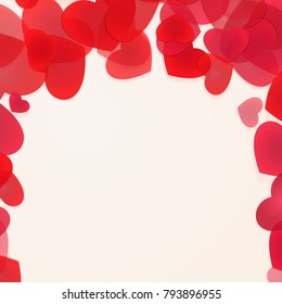 Red falling hearts framing for holiday design