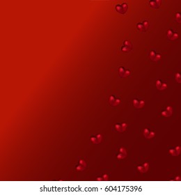 Red falling hearts on a red background