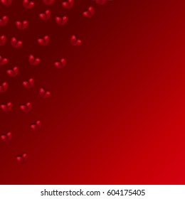 Red falling hearts on a red background