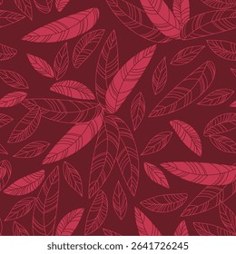 Red falling leaves. Seamless background for fabrics, textiles, packaging and wallpaper. Vector illustration