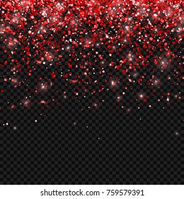 Red falling particles on transparent background. Vector