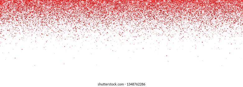 Red falling particles on white background, wide horizontal. Vector