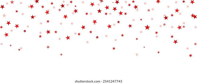 Red falling star confetti background. Red color star glitter pattern. Celebration Christmas, New Year or birthday party repeating backdrop.
