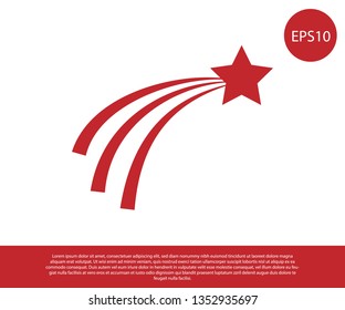 Red Falling star icon isolated on white background. Shooting star with star trail. Meteoroid, meteorite, comet, asteroid, star icon. Vector Illustration