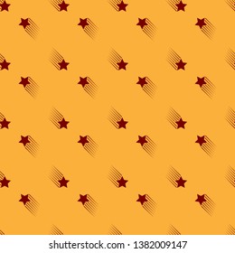 Red Falling star icon isolated seamless pattern on brown background. Shooting star with star trail. Meteoroid, meteorite, comet, asteroid, star icon. Flat design. Vector Illustration