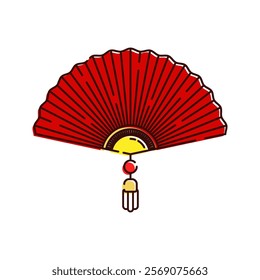 Red Fan Illustration, A traditional Chinese folding fan with gold accents, symbolizing elegance and culture.