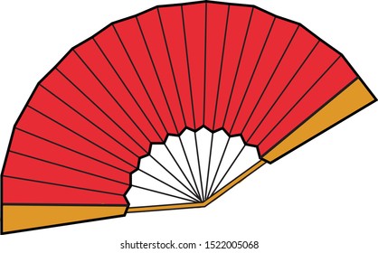 Red fan, illustration, vector on white background.