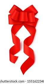 Red fancy bow isolated on white. New year decoration. Vector illustration