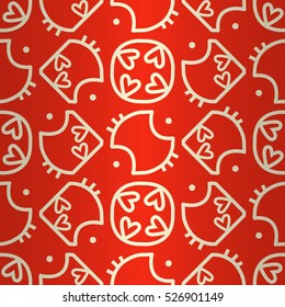 Red fancy seamless pattern background in valentine style. Shining, symmetric design for banner, web, fabric or other purpose. Contemporary decor. Equable puzzle repeatable backdrop.