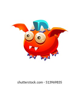 Red Fantastic Friendly Pet Dragon With Blue Mohawk Fantasy Imaginary Monster Collection