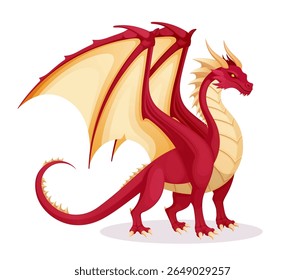 Ilustração do vetor do dragão de fantasia vermelho com asas espalhadas, perfeito para jogos, histórias ou desenhos de criaturas míticas.

