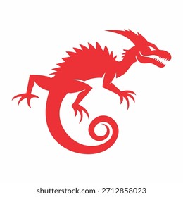 Projeto de símbolo de ilustração de dragão de fantasia vermelho no fundo branco