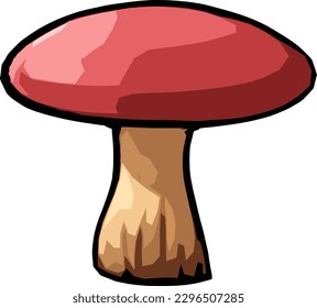 Red fantasy mushroom vector art, featuring a tall chubby stem and a wide, bulbous cap with a unique style and color. perfect for stickers, world-building, background art, and tile set  projects.