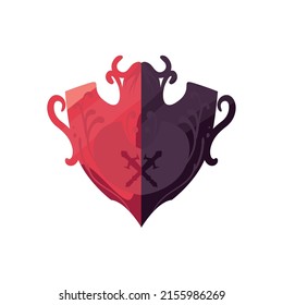 roter Fantasy-Schild mit Schwertemblem