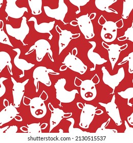 Red Farm Animal Pattern Design Background
