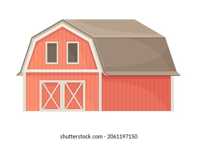 Red farm barn agricultural building flat vector illustration on white background